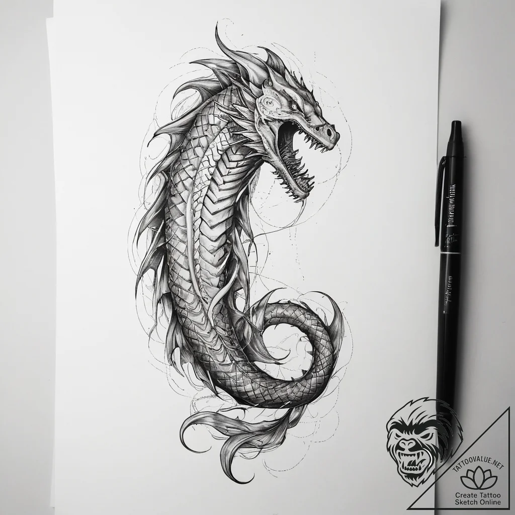 Tattoo sketch leviathan tail - tattoo sketch (№1758662878_0, 23.09.2025 21:27) — tattoovalue.net