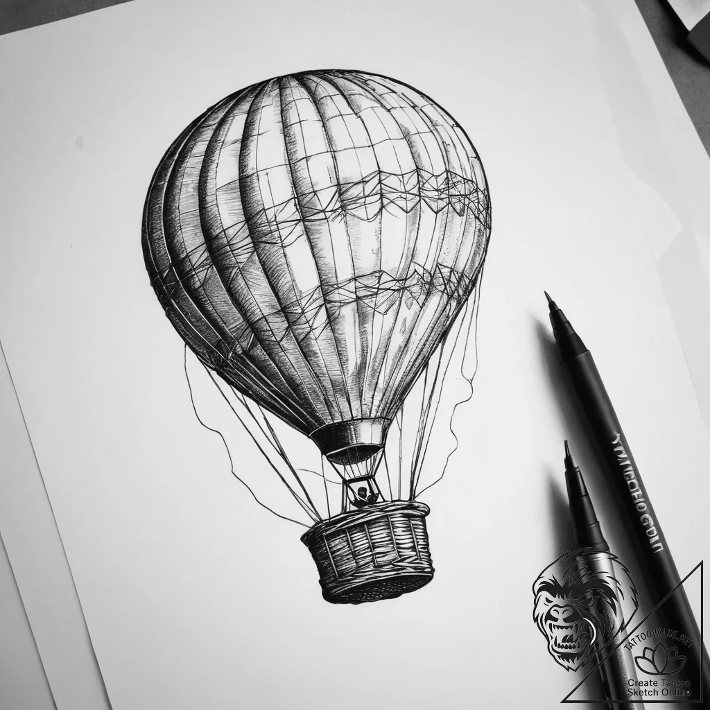Tattoo sketch hot air ballooning a person in... - tattoo sketch (№1758663461_0, 23.09.2025 21:37) — tattoovalue.net