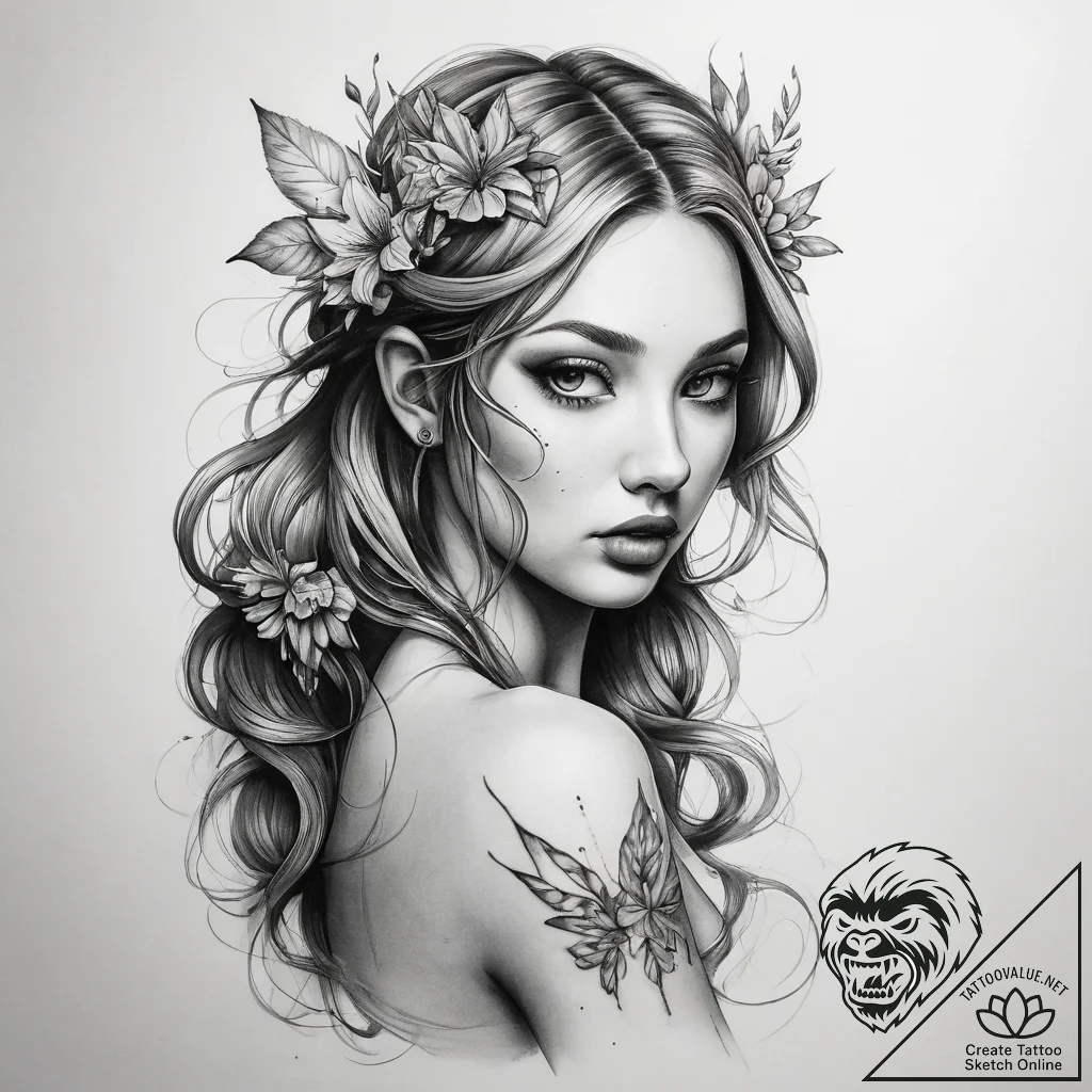 Tattoo sketch nymph tattoo - tattoo sketch (№1758664044_0, 23.09.2025 21:47) — tattoovalue.net