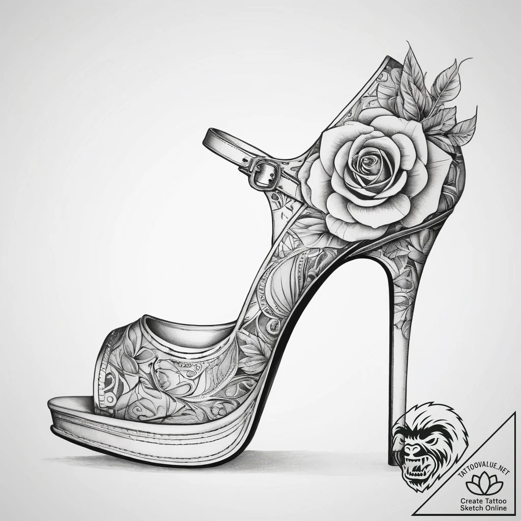Tattoo sketch high heel with a rose, tattoo l... - tattoo sketch (№1758664625_0, 23.09.2025 21:57) — tattoovalue.net