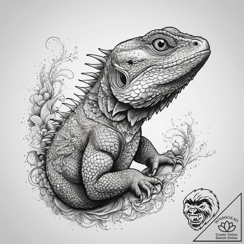 Tattoo sketch bearded dragon, ink illustratio... - tattoo sketch (№1758665209_0, 23.09.2025 22:06) — tattoovalue.net