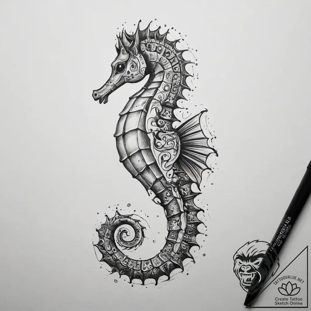 Tattoo sketch puns a seahorse that says "i'm... - tattoo sketch (№1758666179_0, 23.09.2025 22:22) — tattoovalue.net