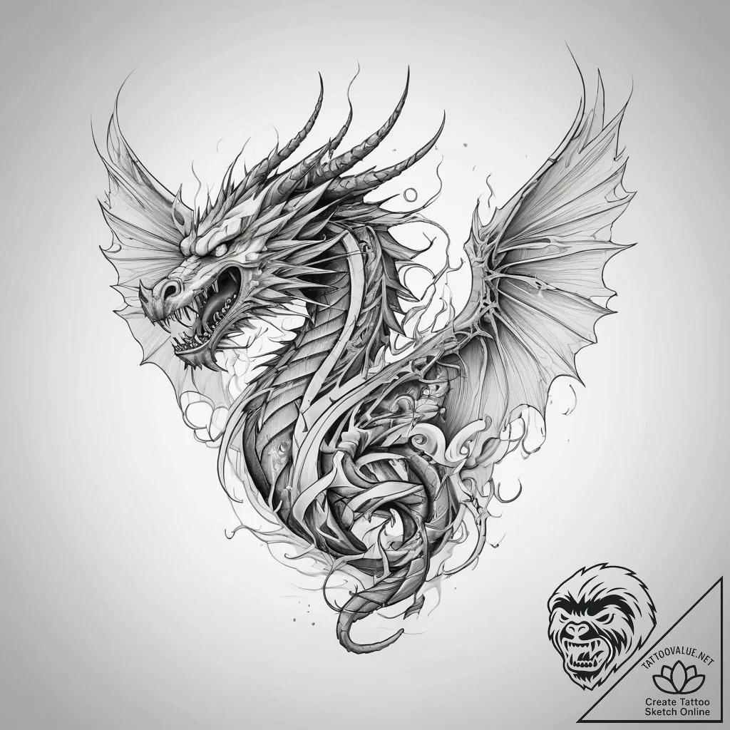 Tattoo sketch узор в виде дракона и молнии, i... - tattoo sketch (№1758667156_0, 23.09.2025 22:39) — tattoovalue.net