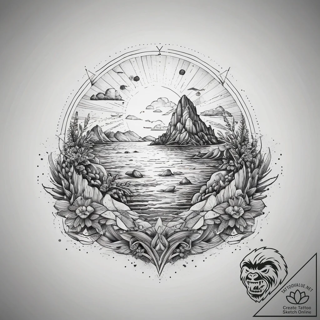 Tattoo sketch ocean, tattoo line art, on a cl... - tattoo sketch (№1758667741_0, 23.09.2025 22:49) — tattoovalue.net