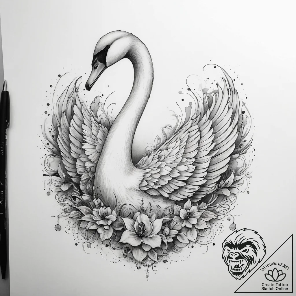 Tattoo sketch swan tattoo - tattoo sketch (№1758668717_0, 23.09.2025 23:05) — tattoovalue.net