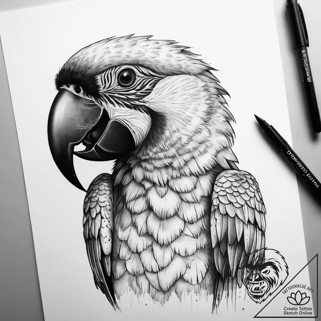 Tattoo sketch puns a macaw that says "i'm a m... - tattoo sketch (№1758670277_0, 23.09.2025 23:31) — tattoovalue.net