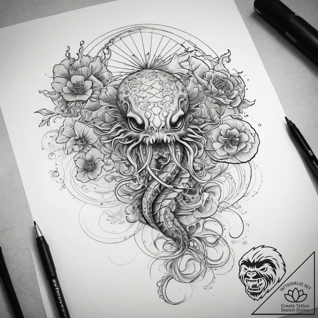 Tattoo sketch jellyfish tattoo, artistic tatt... - tattoo sketch (№1758671252_0, 23.09.2025 23:47) — tattoovalue.net