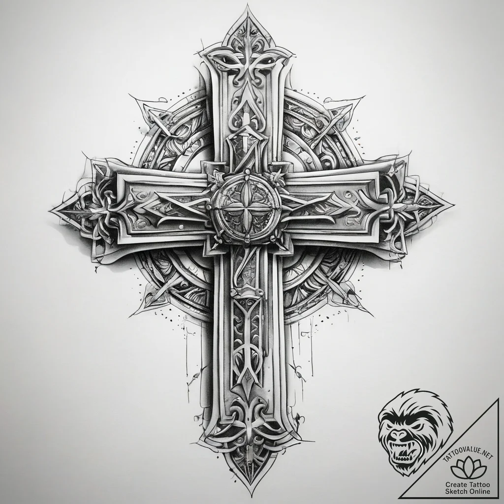 Tattoo sketch chicano крест - tattoo sketch (№1758672225_0, 24.09.2025 00:03) — tattoovalue.net