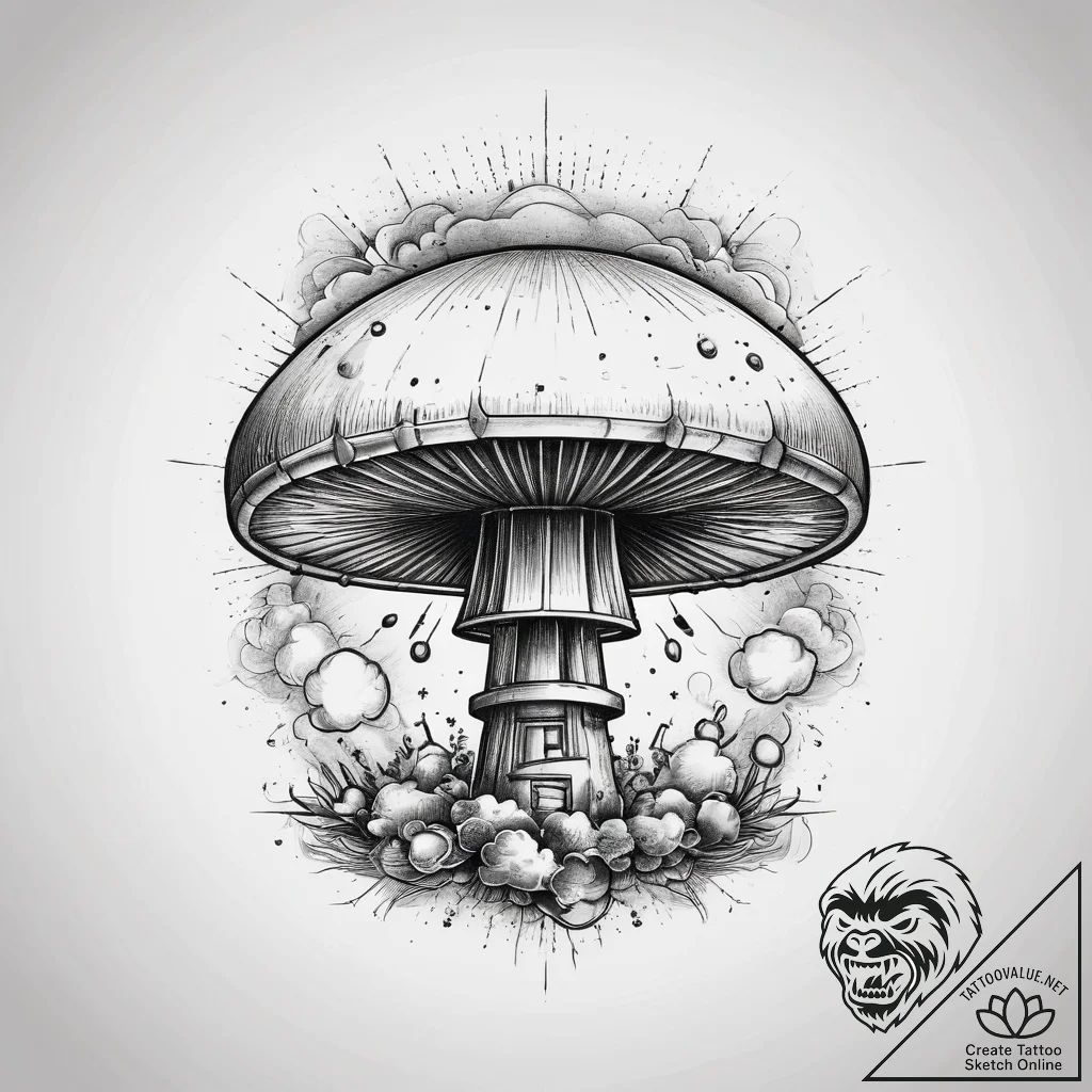 Tattoo sketch atomic bomb mushroom cloud in a... - tattoo sketch (№1758674952_0, 24.09.2025 00:49) — tattoovalue.net