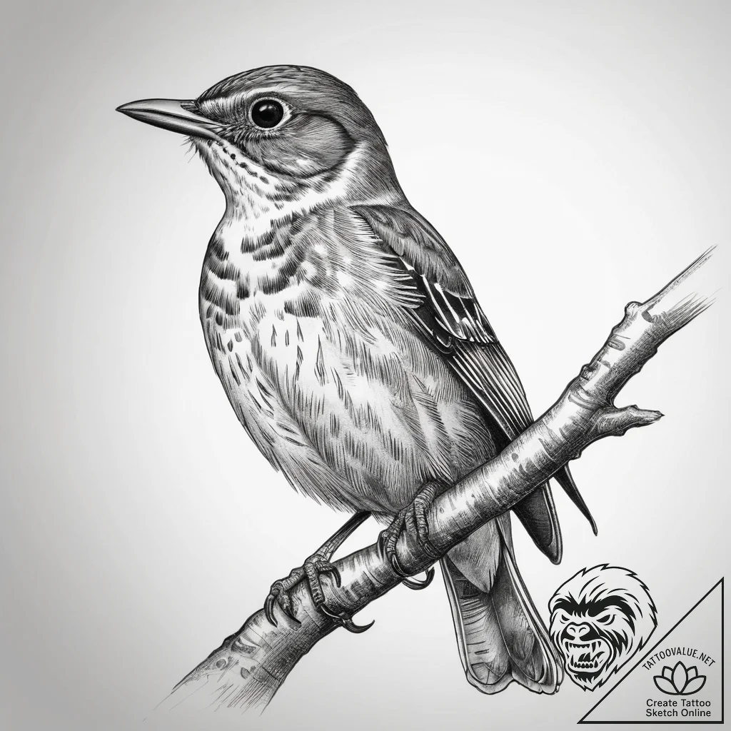 Tattoo sketch hermit thrush, concept art for... - tattoo sketch (№1758677099_0, 24.09.2025 01:24) — tattoovalue.net