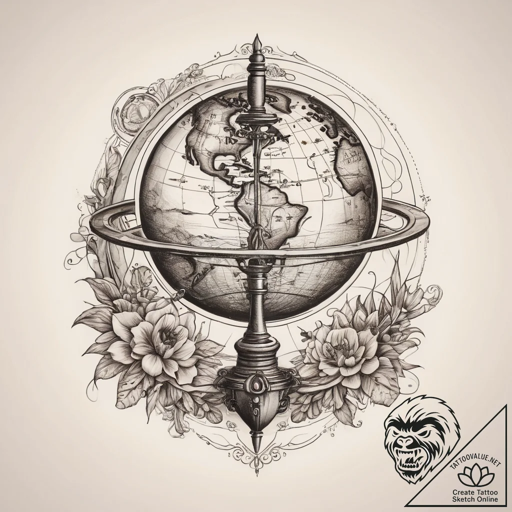 Tattoo sketch magellan with a globe, concept... - tattoo sketch (№1758677296_0, 24.09.2025 01:28) — tattoovalue.net