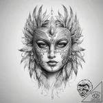 Tattoo sketch feathered mask tattoo – tattoo sketch (№1758677886_0, 24.09.2025 01:38) — tattoovalue.net