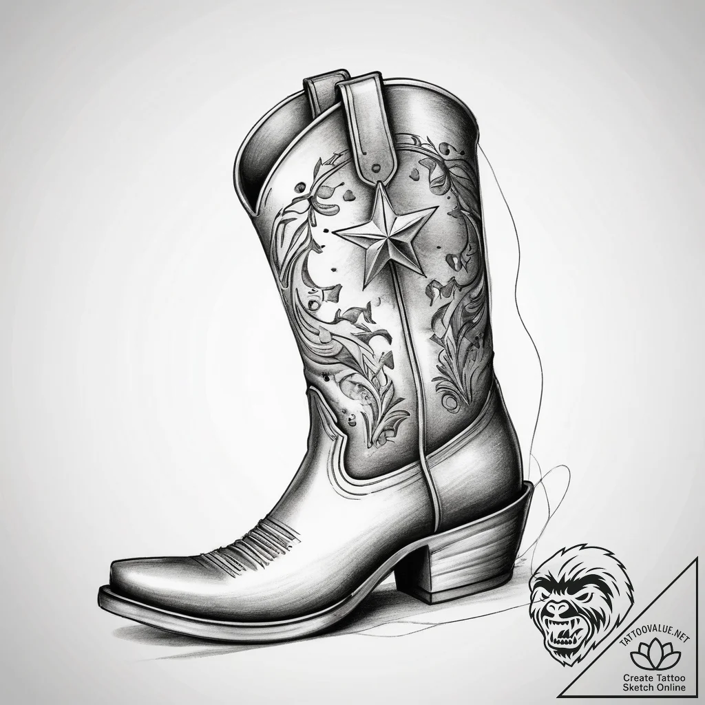 Tattoo sketch cowboy boot with a star - tattoo sketch (№1758678082_0, 24.09.2025 01:41) — tattoovalue.net