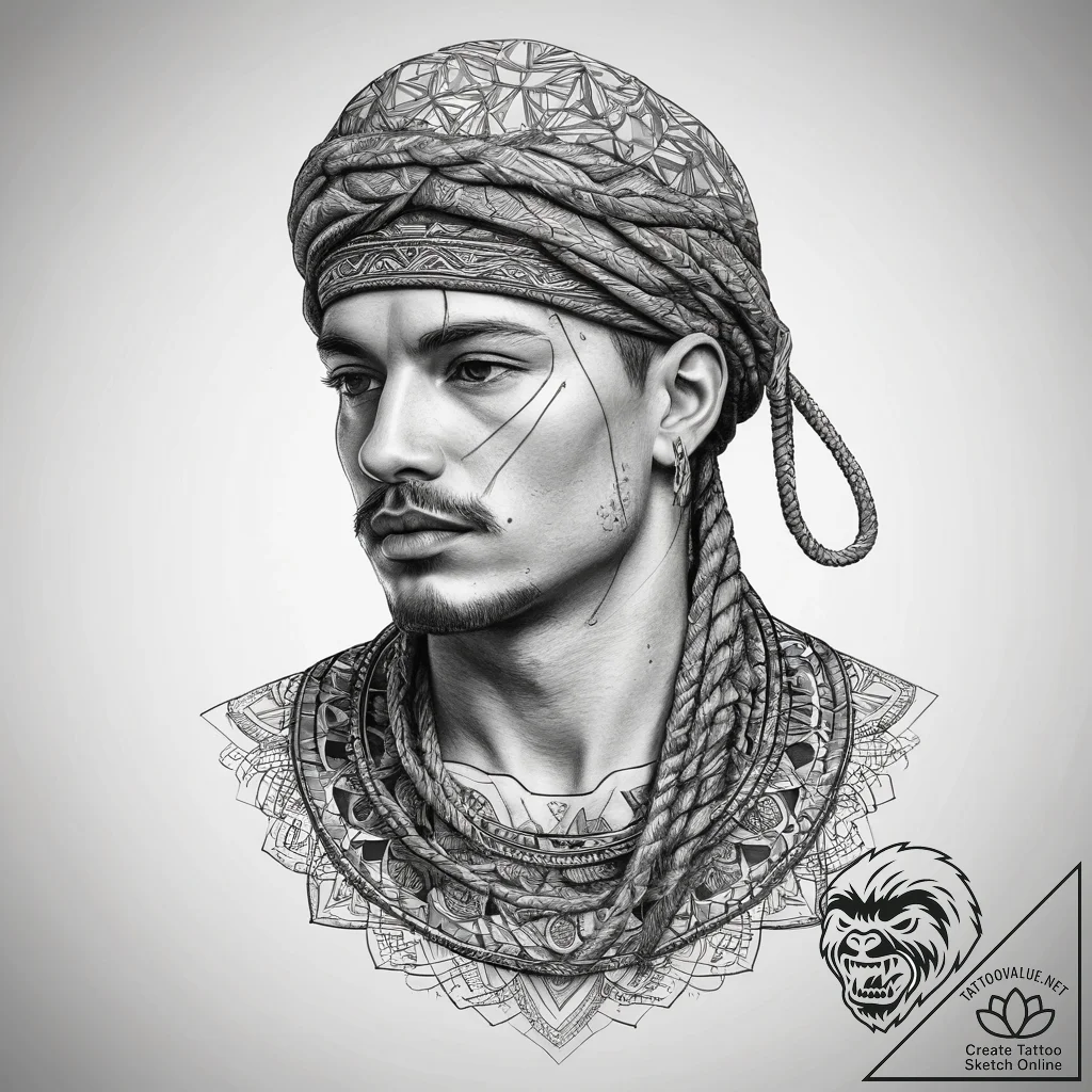 Tattoo sketch soldier with a rope, concept ar... - tattoo sketch (№1758678675_0, 24.09.2025 01:51) — tattoovalue.net