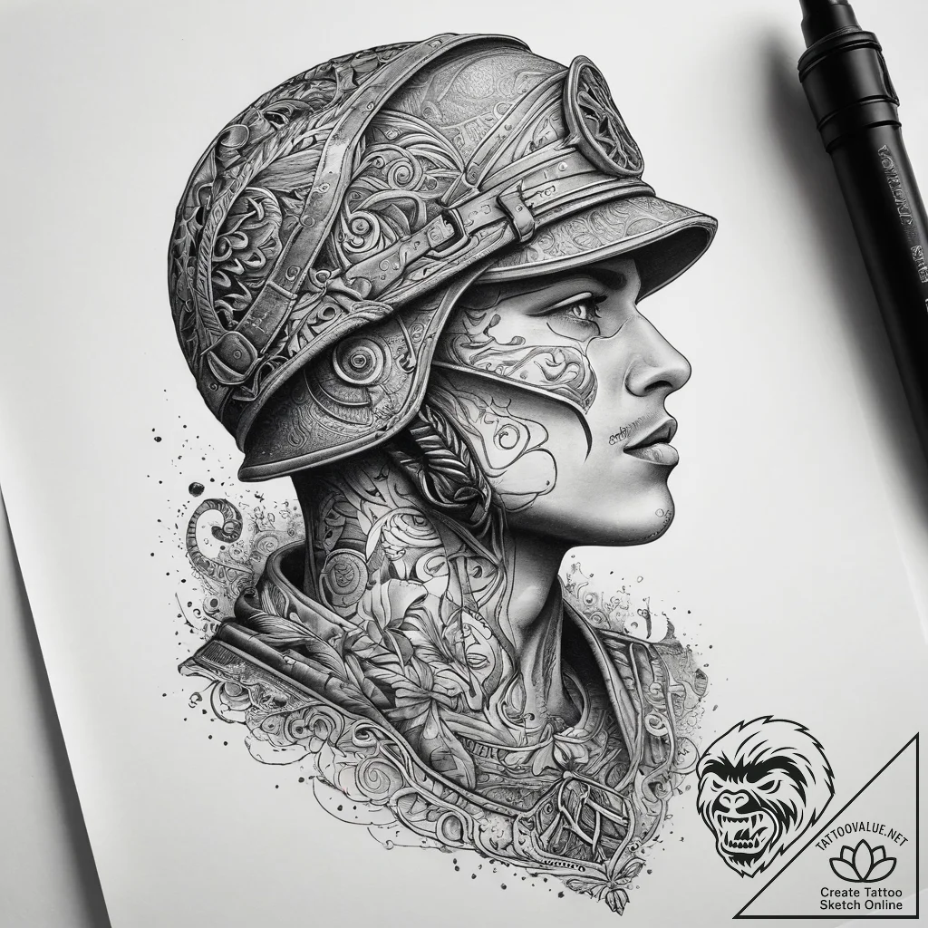 Tattoo sketch soldier with a paper, tattoo li... - tattoo sketch (№1758679067_0, 24.09.2025 01:57) — tattoovalue.net