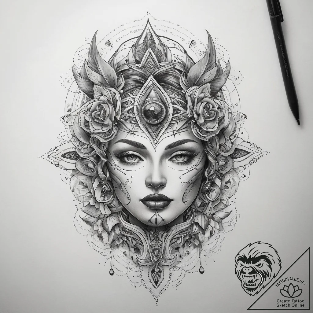 Tattoo sketch cosmic creation, tattoo drawing... - tattoo sketch (№1758680048_0, 24.09.2025 02:14) — tattoovalue.net