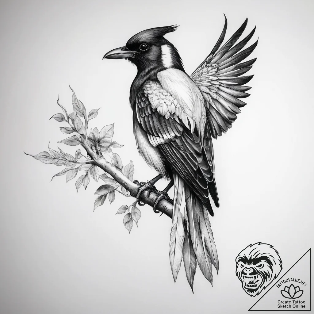 Tattoo sketch magpie - tattoo sketch (№1758680439_0, 24.09.2025 02:20) — tattoovalue.net