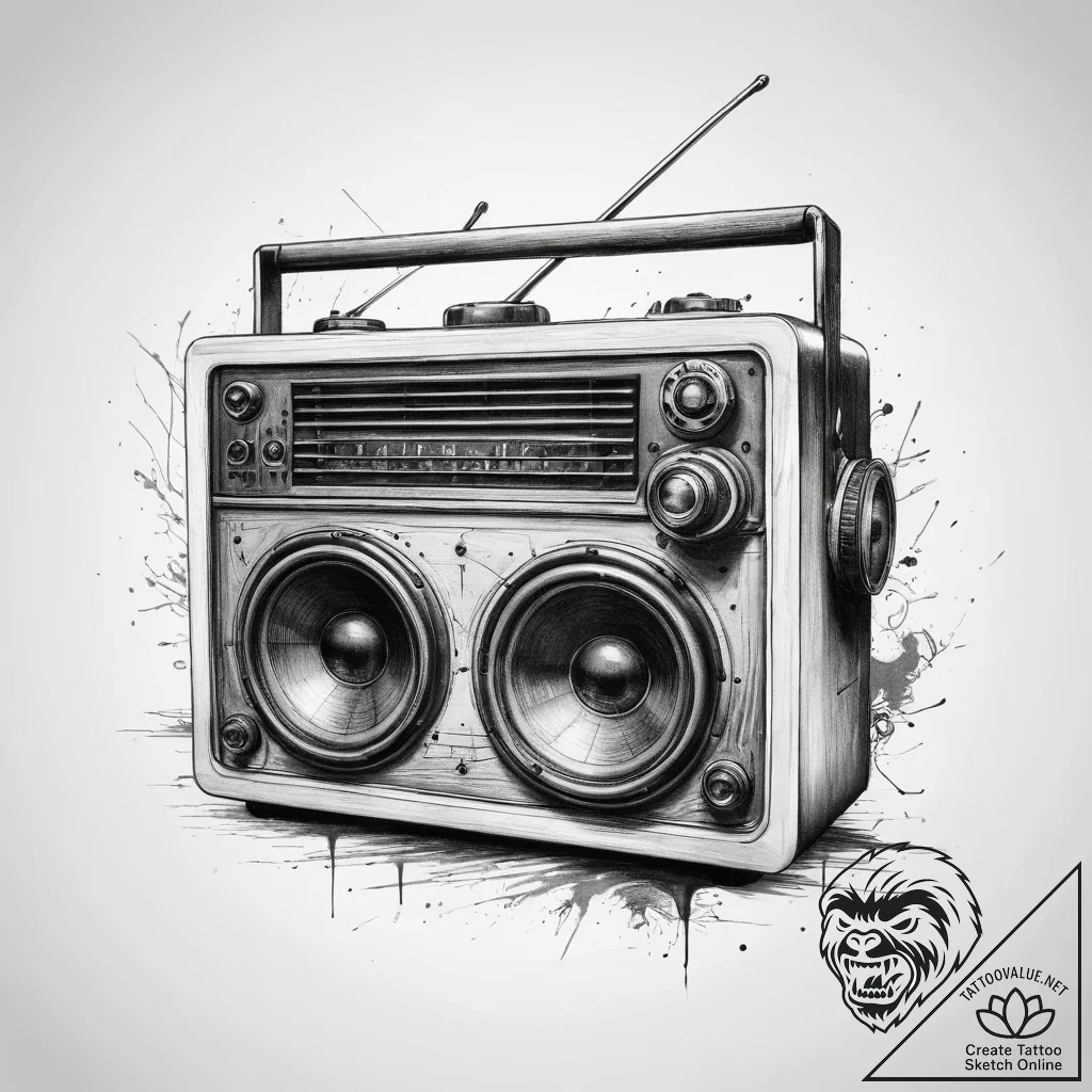 Tattoo sketch old radio with a speaker, tatto... - tattoo sketch (№1758681421_0, 24.09.2025 02:37) — tattoovalue.net