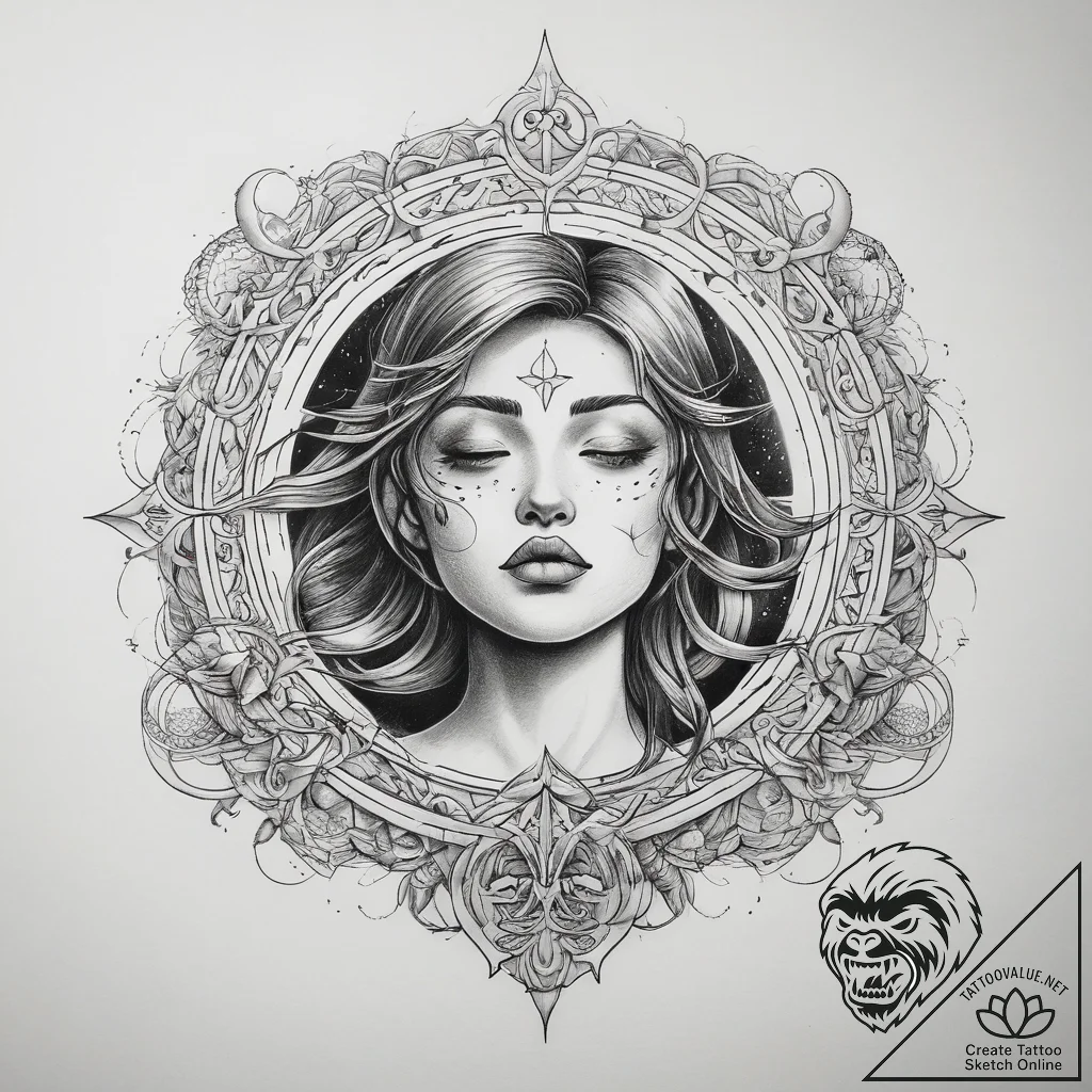 Tattoo sketch ladinets with a moon, tattoo dr... - tattoo sketch (№1758683181_0, 24.09.2025 03:06) — tattoovalue.net