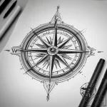 Tattoo sketch compass with a flag, tattoo dra… – tattoo sketch (№1758684153_0, 24.09.2025 03:22) — tattoovalue.net