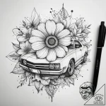 Tattoo sketch car with a flower, artistic tat… – tattoo sketch (№1758684934_0, 24.09.2025 03:35) — tattoovalue.net