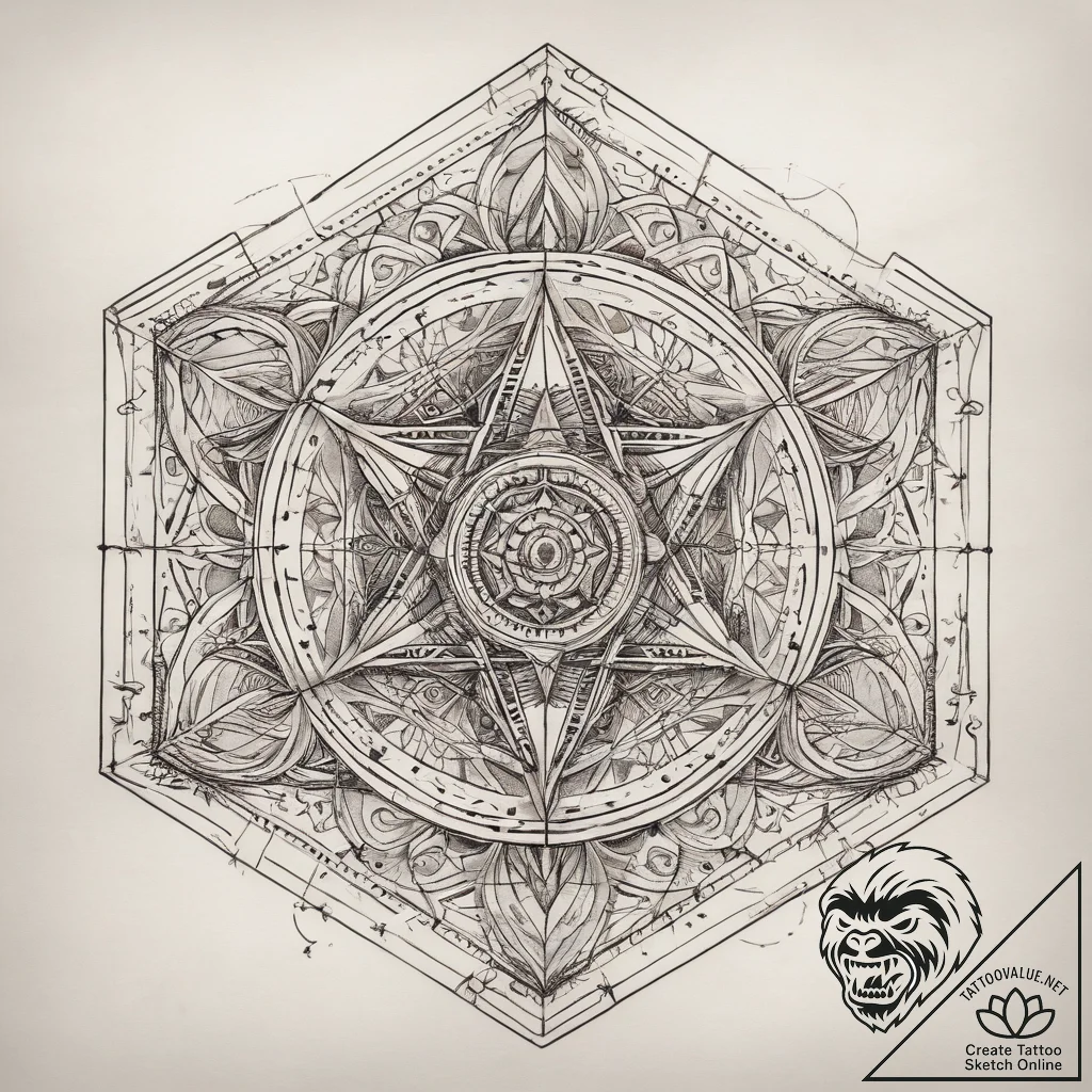 Tattoo sketch metatron's cube with geometric... - tattoo sketch (№1758685517_0, 24.09.2025 03:45) — tattoovalue.net