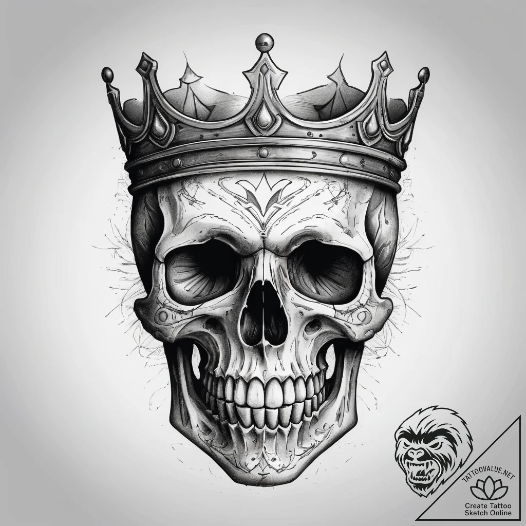 Tattoo sketch stylized skull with a crown, ar... - tattoo sketch (№1758687466_0, 24.09.2025 04:17) — tattoovalue.net