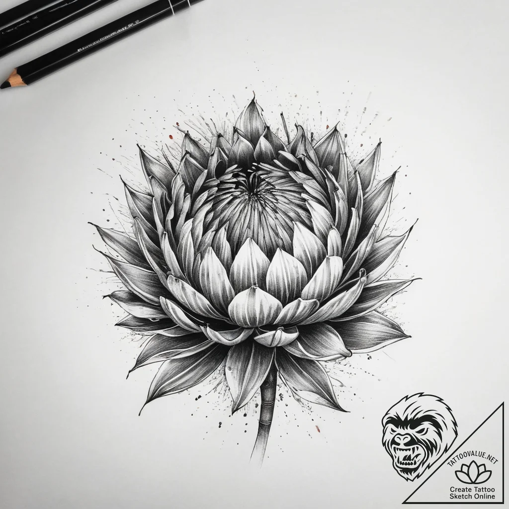 Tattoo sketch protea flower, artistic tattoo... - tattoo sketch (№1758690601_0, 24.09.2025 05:10) — tattoovalue.net