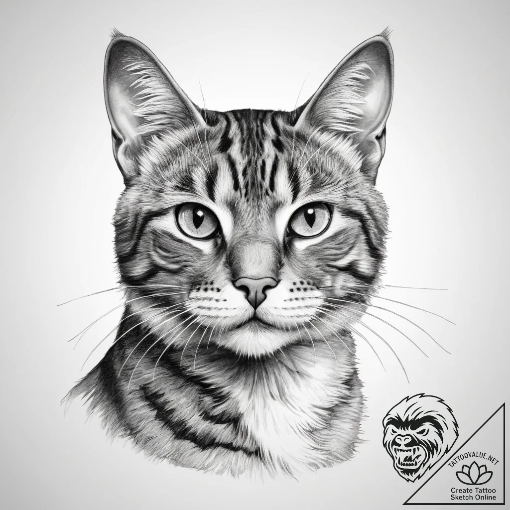 Tattoo sketch tabby cat - tattoo sketch (№1758691385_0, 24.09.2025 05:23) — tattoovalue.net