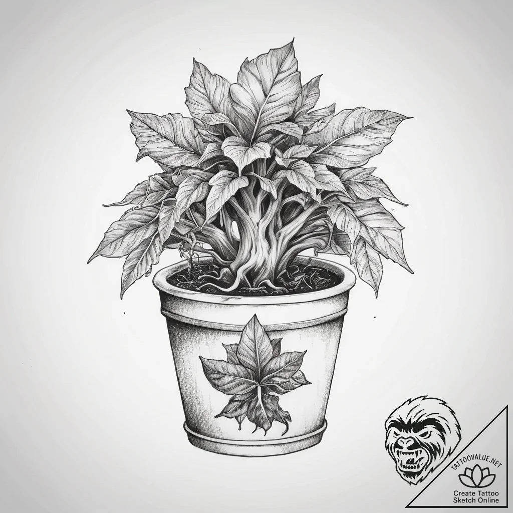 Tattoo sketch mandrake root in a pot - tattoo sketch (№1758693338_0, 24.09.2025 05:55) — tattoovalue.net