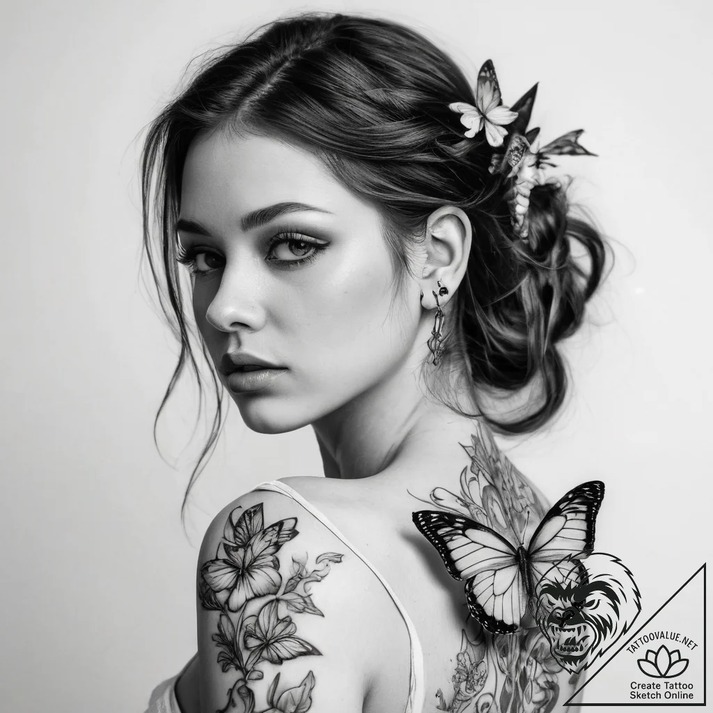 Tattoo sketch butterfly girl tattoo - tattoo sketch (№1758693732_0, 24.09.2025 06:02) — tattoovalue.net