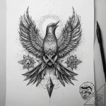 Tattoo sketch dagaz rune with a bird, ink ill… – tattoo sketch (№1758694904_0, 24.09.2025 06:21) — tattoovalue.net
