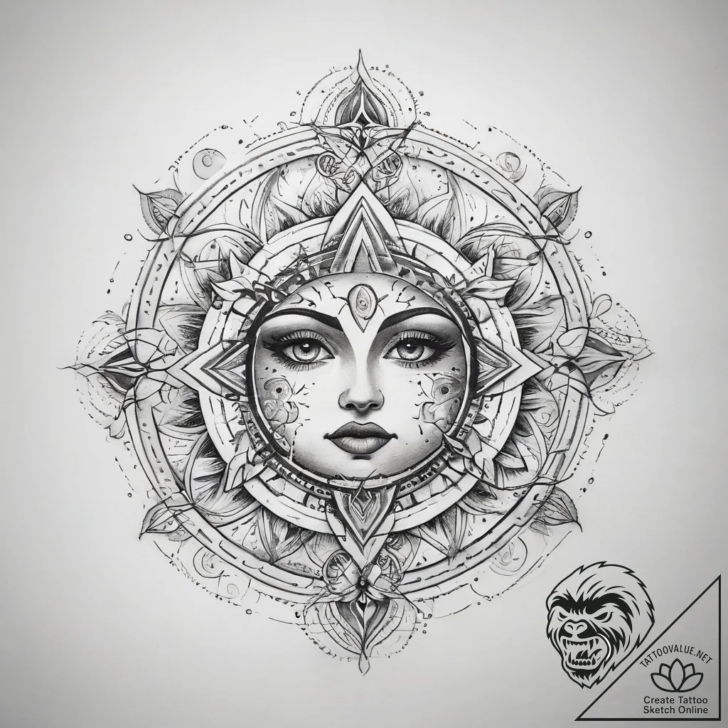 Tattoo sketch cosmic portrayal - tattoo sketch (№1758696070_0, 24.09.2025 06:41) — tattoovalue.net