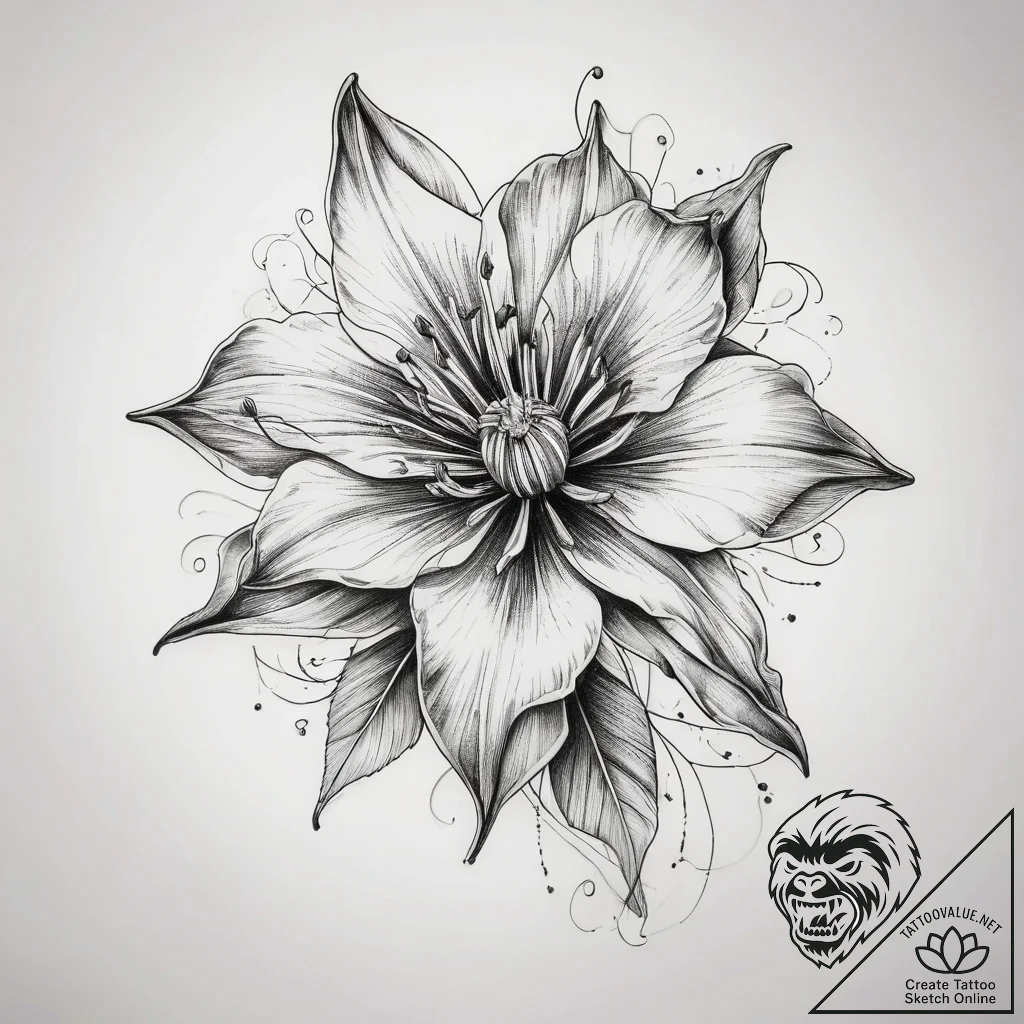 Tattoo sketch columbine flower, tattoo line a... - tattoo sketch (№1758698798_0, 24.09.2025 07:26) — tattoovalue.net