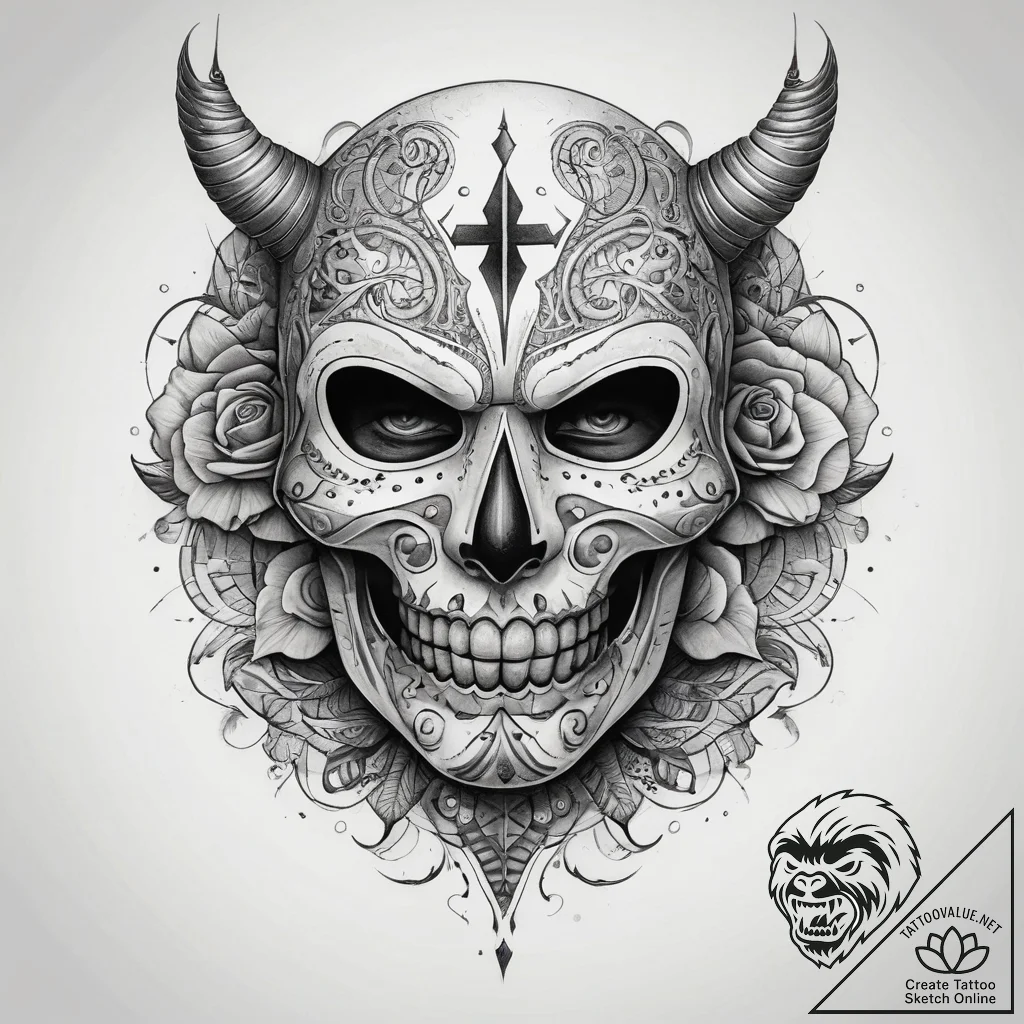 Tattoo sketch mask, tattoo flash sheet design... - tattoo sketch (№1758700566_0, 24.09.2025 07:56) — tattoovalue.net