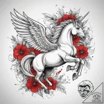 Tattoo sketch pegasus with flowers, ink illus… – tattoo sketch (№1758701353_0, 24.09.2025 08:09) — tattoovalue.net