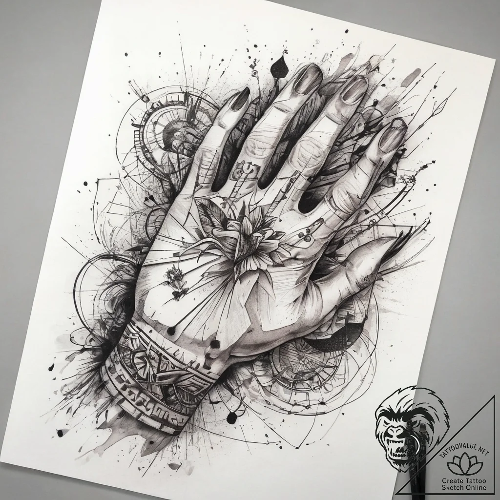 Tattoo sketch hands with a document, tattoo f... - tattoo sketch (№1758702919_0, 24.09.2025 08:35) — tattoovalue.net