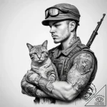 Tattoo sketch soldier and a cat – tattoo sketch (№1758705999_0, 24.09.2025 09:26) — tattoovalue.net