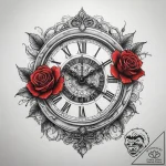 Tattoo sketch antique clock with a rose, tatt… – tattoo sketch (№1758706194_0, 24.09.2025 09:29) — tattoovalue.net
