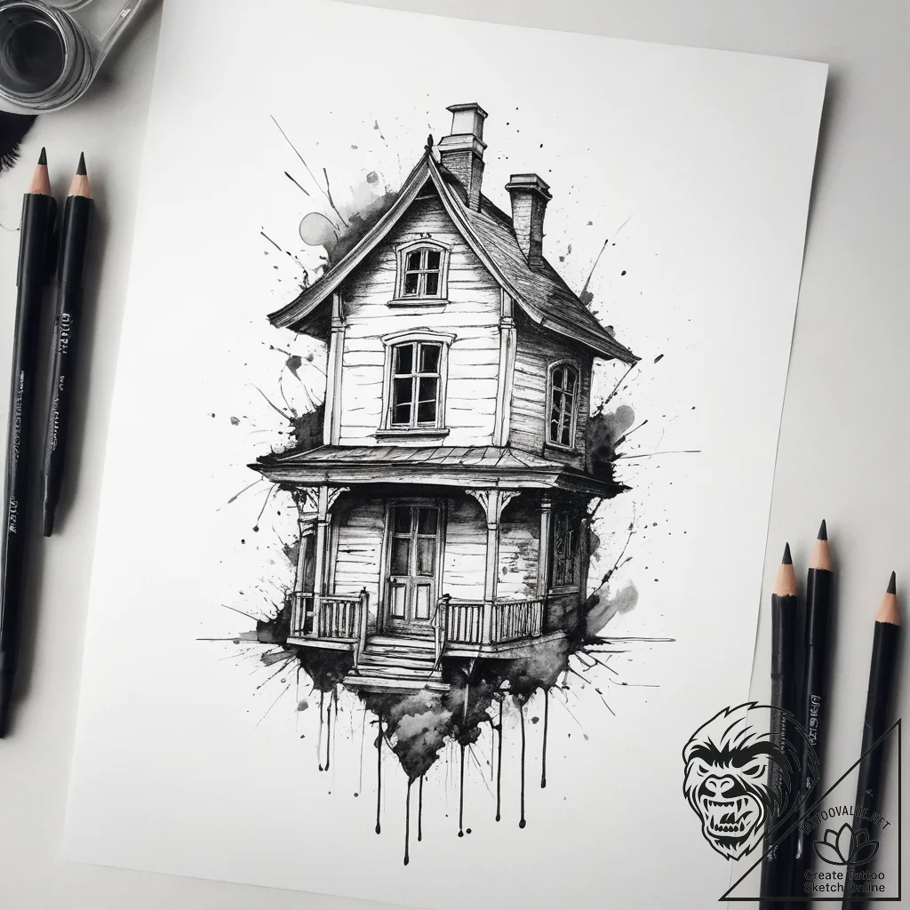 Tattoo sketch house silhouette, concept art f... - tattoo sketch (№1758706582_0, 24.09.2025 09:36) — tattoovalue.net