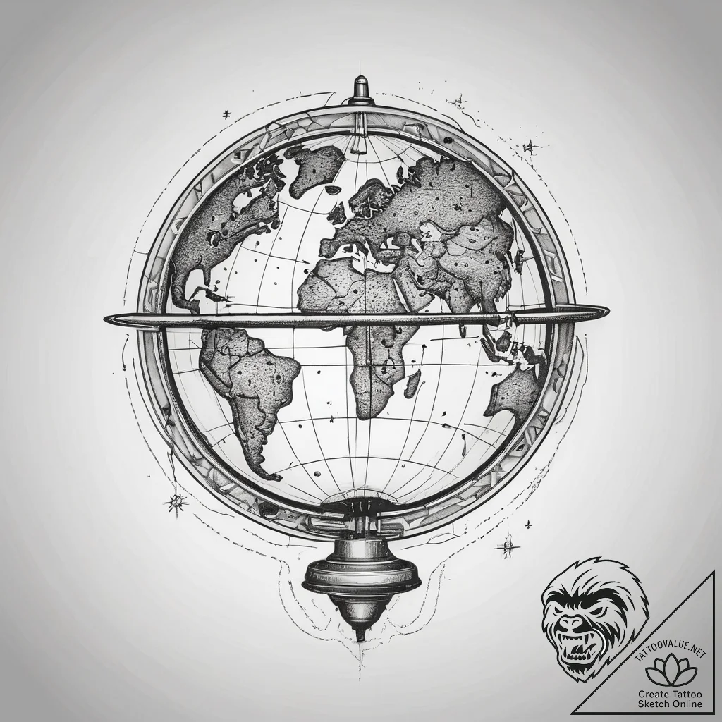 Tattoo sketch celestial globe, tattoo drawing... - tattoo sketch (№1758709120_0, 24.09.2025 10:18) — tattoovalue.net