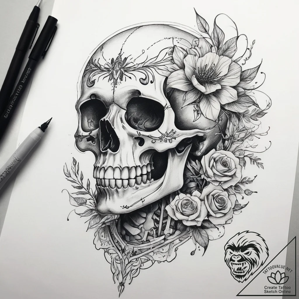 Tattoo sketch skeleton, artistic tattoo sketc... - tattoo sketch (№1758709314_0, 24.09.2025 10:21) — tattoovalue.net