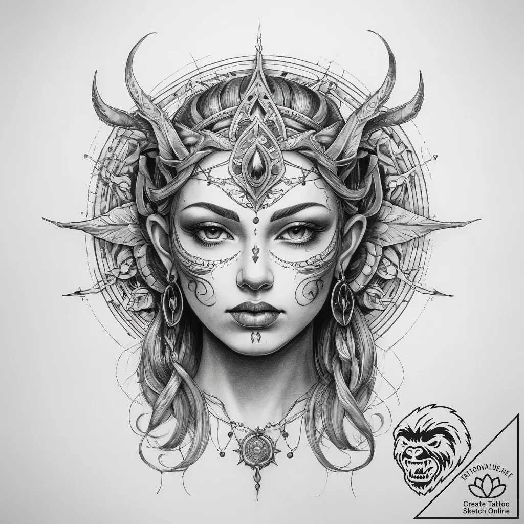 Tattoo sketch mystical being - tattoo sketch (№1758709902_0, 24.09.2025 10:31) — tattoovalue.net