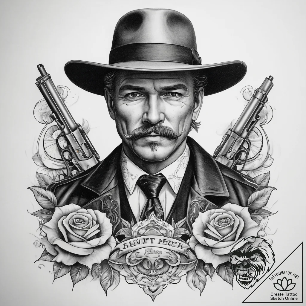 Tattoo sketch wyatt earp with a gun, tattoo s... - tattoo sketch (№1758711673_0, 24.09.2025 11:01) — tattoovalue.net
