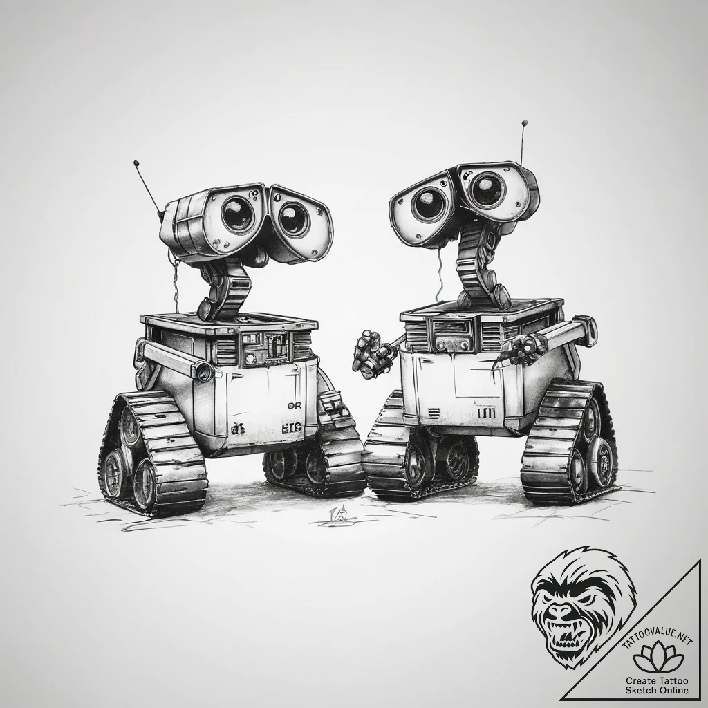 Tattoo sketch wall-e and eve - tattoo sketch (№1758711870_0, 24.09.2025 11:04) — tattoovalue.net