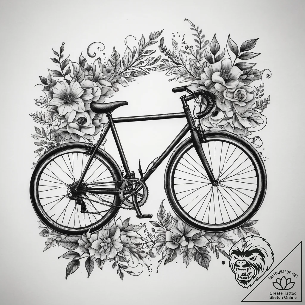 Tattoo sketch cycling bicycle and road, tatto... - tattoo sketch (№1758713257_0, 24.09.2025 11:27) — tattoovalue.net