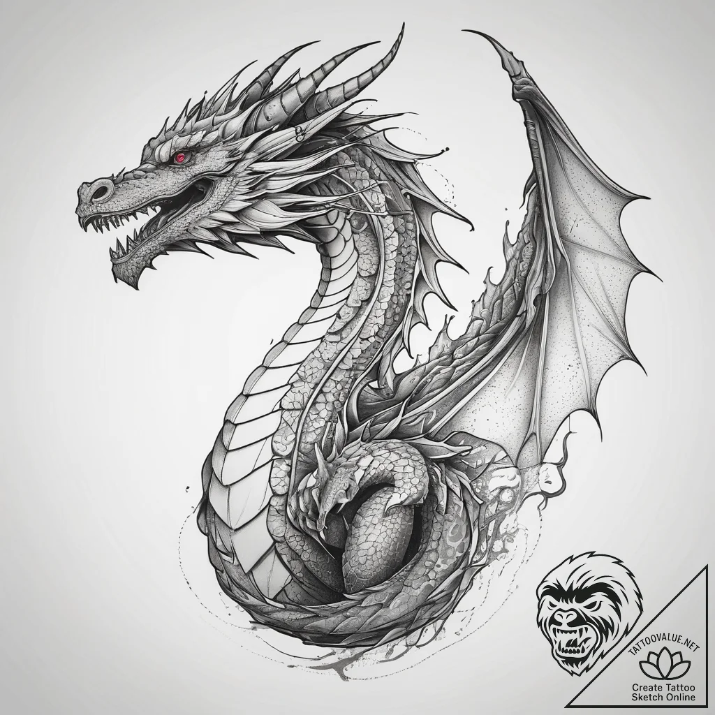 Tattoo sketch линейный дракон, tattoo drawing... - tattoo sketch (№1758713652_0, 24.09.2025 11:34) — tattoovalue.net