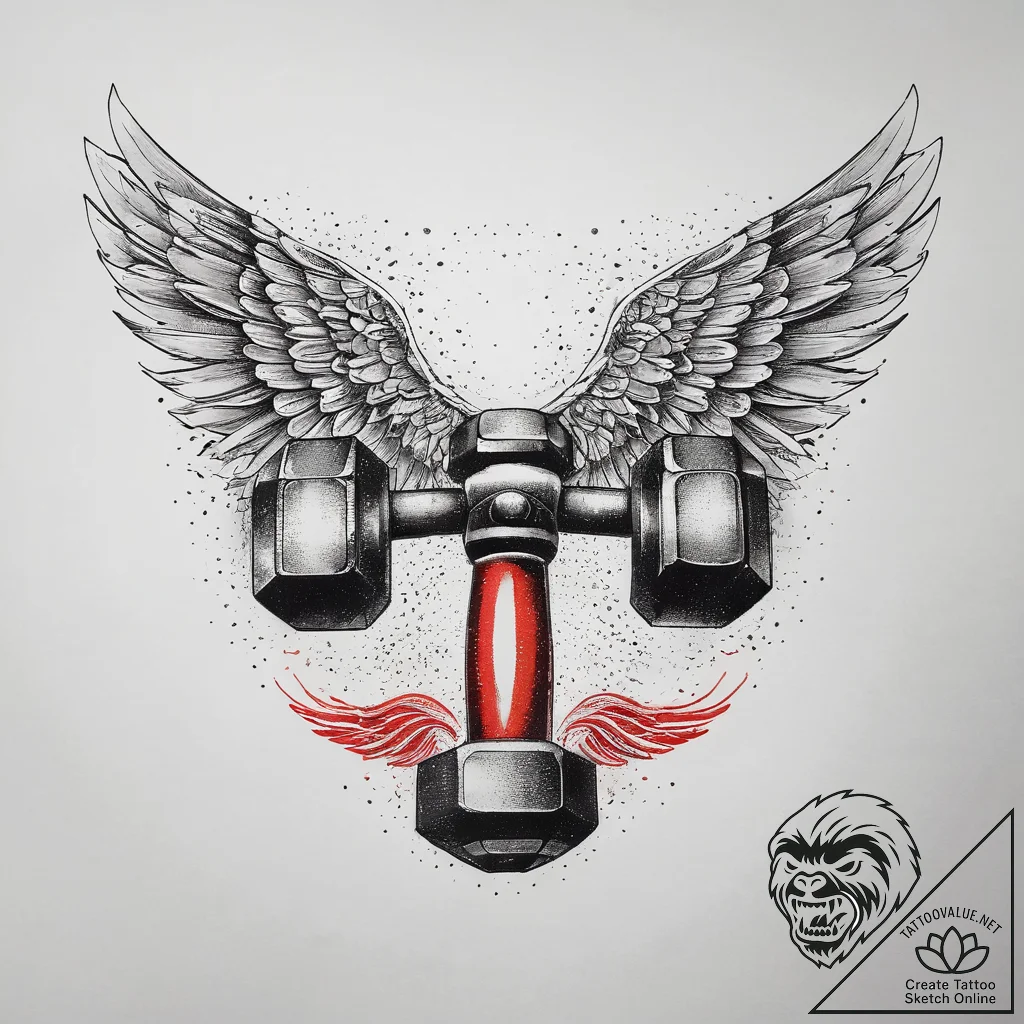 Tattoo sketch gym dumbbell with wings, tattoo... - tattoo sketch (№1758714047_0, 24.09.2025 11:40) — tattoovalue.net