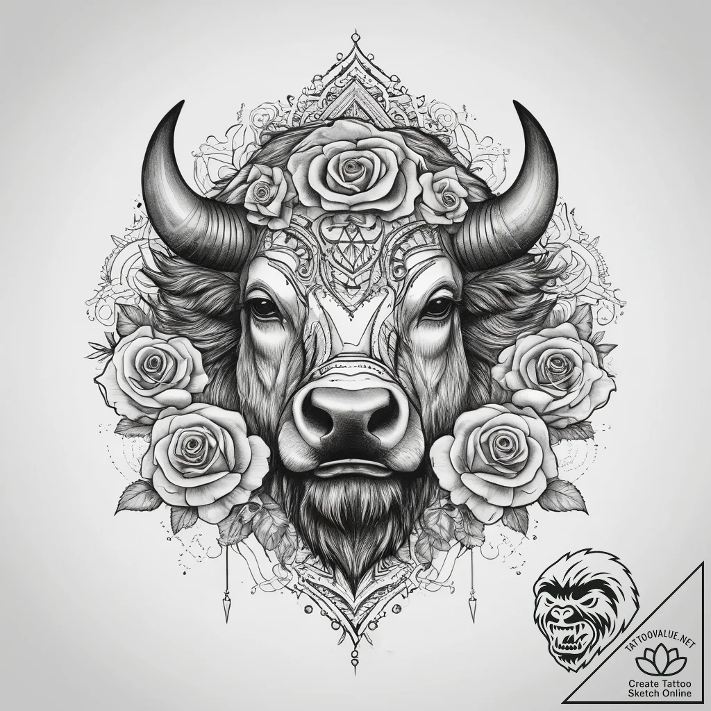 Tattoo sketch bison, tattoo line art, on a cl... - tattoo sketch (№1758715428_0, 24.09.2025 12:03) — tattoovalue.net