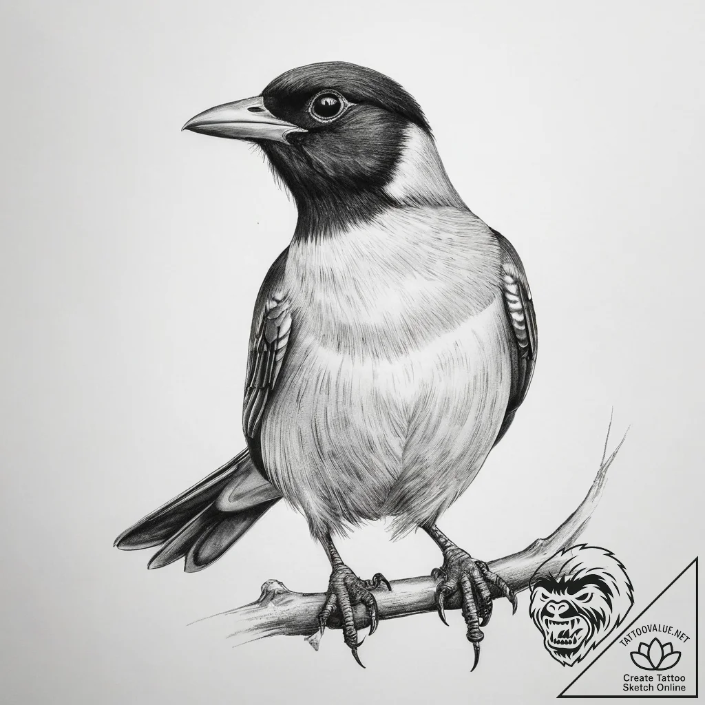 Tattoo sketch myna - tattoo sketch (№1758717205_0, 24.09.2025 12:33) — tattoovalue.net
